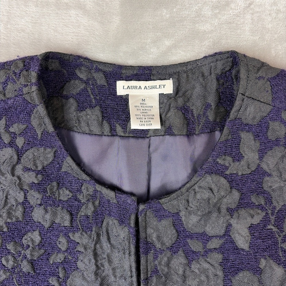 Laura Ashley Floral Jacquard Coat Womens Size M Purple Grey Rose Tapestry Jacket - Picture 3 of 12